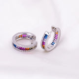 925 Silver Round Zircon Hoop Earrings Sweet & Ladies Rainbow Matching