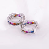 925 Silver Round Zircon Hoop Earrings Sweet & Ladies Rainbow Matching
