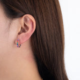 925 Sterling Silver Zircon Hoop Earrings Small Rainbow CZ Studs