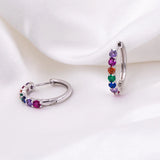 925 Sterling Silver Zircon Hoop Earrings Small Rainbow CZ Studs
