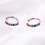 925 Sterling Silver Zircon Hoop Earrings Small Rainbow CZ Studs
