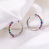925 Sterling Silver Zircon Hoop Earrings Small Rainbow CZ Studs