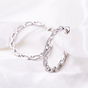 925 Sterling Silver Hoop Earrings with Zircon Chain Hollow Oversized