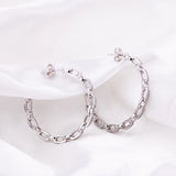925 Sterling Silver Hoop Earrings with Zircon Chain Hollow Oversized
