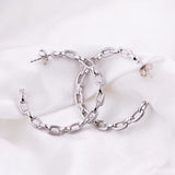 925 Sterling Silver Hoop Earrings with Zircon Chain Hollow Oversized