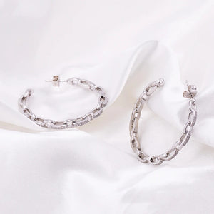 925 Sterling Silver Hoop Earrings with Zircon Chain Hollow Oversized