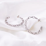 925 Sterling Silver Hoop Earrings with Zircon Chain Hollow Oversized