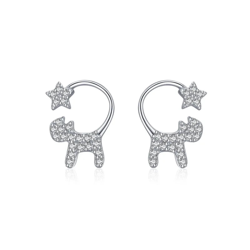 S925 Silver Cat Stud Earrings For Women