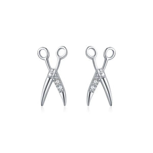 Silver CZ Scissors Stud Earrings For Women Girls