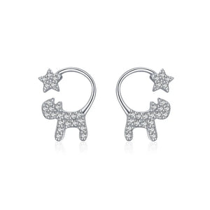 Silver CZ Scissors Stud Earrings For Women Girls
