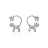 Silver CZ Scissors Stud Earrings For Women Girls