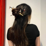 Hair Sticks Hairpin Punk Ruby Pendant Tassel Sword Chinese Enamel DIY Hair