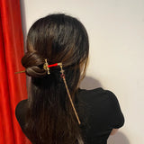 Hair Sticks Hairpin Punk Ruby Pendant Tassel Sword Chinese Enamel DIY Hair