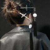 Hair Sticks Hairpin Punk Ruby Pendant Tassel Sword Chinese Enamel DIY Hair