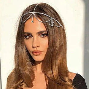 Bohemian Rhinestone Head Chain Forehead Jewelry Bride Crystal Tassel Headdress