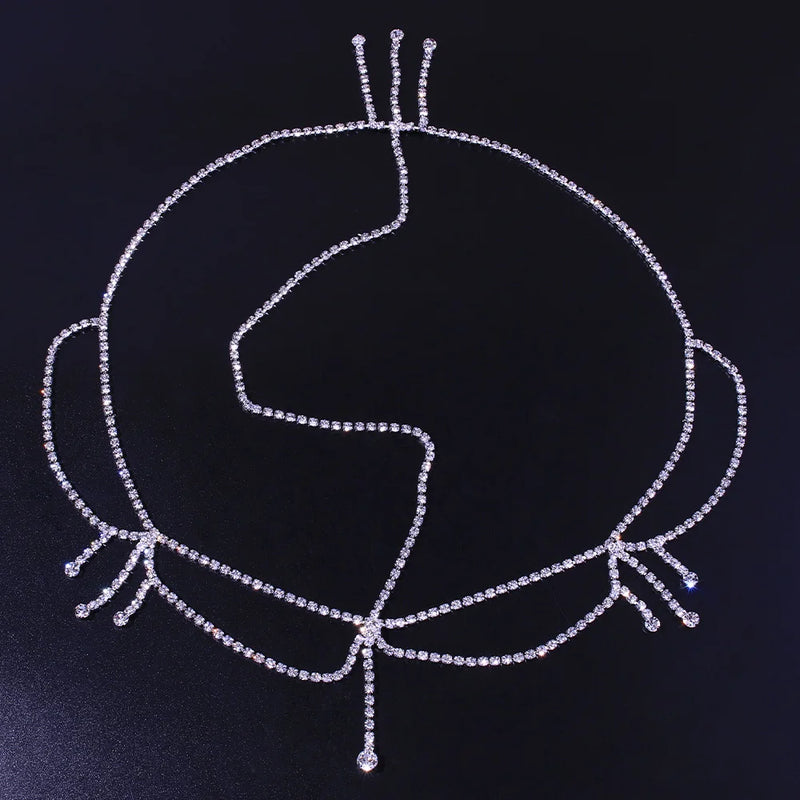 Bohemian Rhinestone Head Chain Forehead Jewelry Bride Crystal Tassel Headdress
