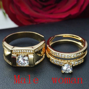 CZ Yellow Wedding Rings Set - Couples' Engagement Accessories