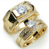 CZ Yellow Wedding Rings Set - Couples' Engagement Accessories