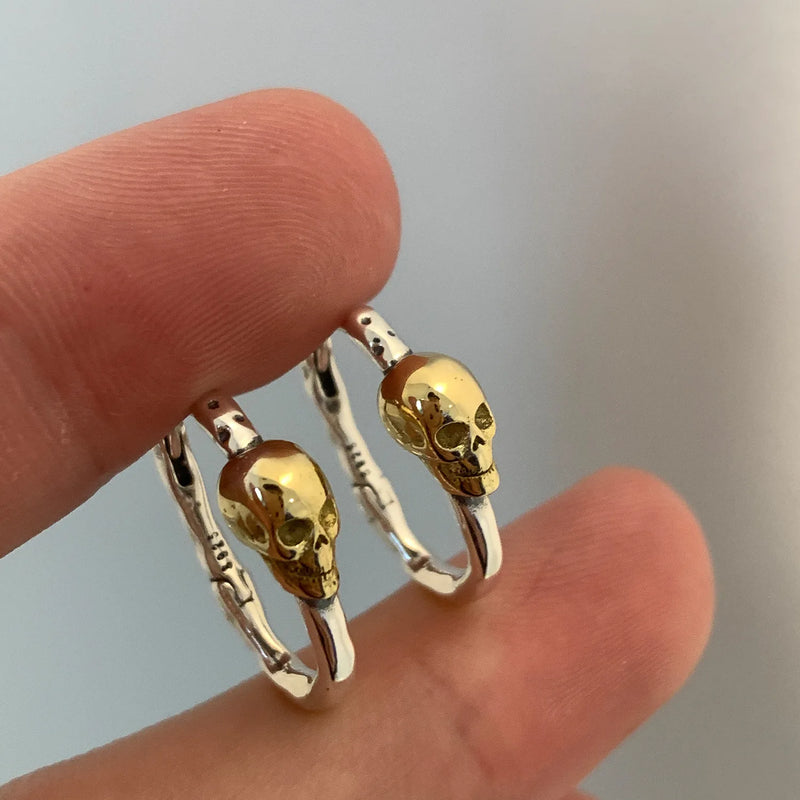 VENFTILLE Silver Skull Hoop Earrings Punk Hiphop Jewelry