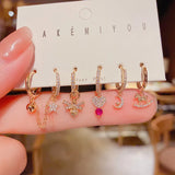 925 Sterling Silver Letter Doll Heart Hoop Earrings Set