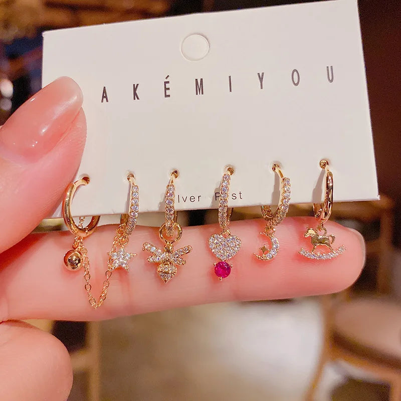 925 Sterling Silver Letter Doll Heart Hoop Earrings Set