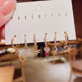 925 Sterling Silver Letter Doll Heart Hoop Earrings Set