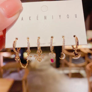 925 Sterling Silver Letter Doll Heart Hoop Earrings Set
