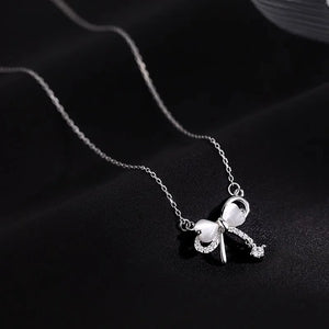 925 Silver Bow Knot Zircon Necklace Moonstone Gift Jewelry