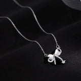 925 Silver Bow Knot Zircon Necklace Moonstone Gift Jewelry