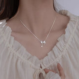 925 Silver Bow Knot Zircon Necklace Moonstone Gift Jewelry