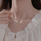 925 Silver Bow Knot Zircon Necklace Moonstone Gift Jewelry