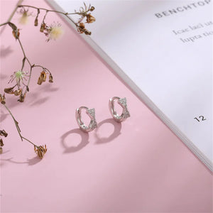 925 Silver Hoop Earrings with Diamond Bow