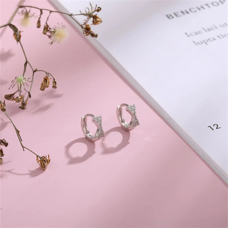 925 Silver Hoop Earrings with Diamond Bow