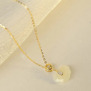 925 Silver Hotan Jade Zircon Necklace for Women Girl Gift Ruyi Coin Jewelry