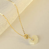 925 Silver Hotan Jade Zircon Necklace for Women Girl Gift Ruyi Coin Jewelry