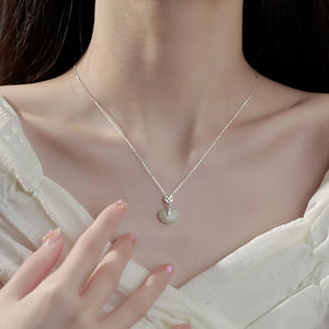 925 Silver Hotan Jade Zircon Necklace for Women Girl Gift Ruyi Coin Jewelry