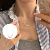 925 Silver Heart Pearl Necklace for Women, Simple Irregular Jewelry