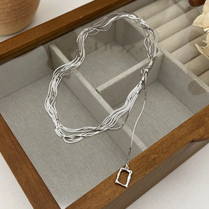 925 Silver Multilayer Pulling Necklace Tassel Creative Jewelry