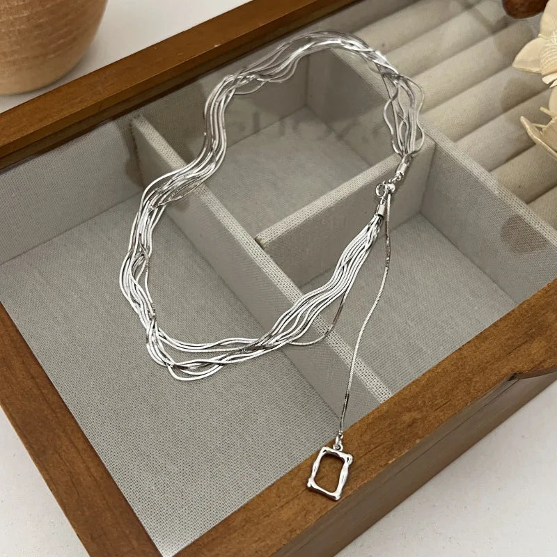 925 Silver Multilayer Pulling Necklace Tassel Creative Jewelry
