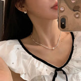 925 Silver Pearl Geometry Necklace for Women Girl Gift