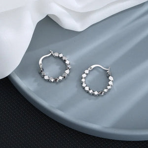925 Silver Round Bead Hoop Earrings Women Jewelry Party