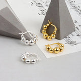 925 Silver Round Bead Hoop Earrings Women Jewelry Party