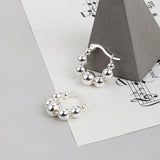925 Silver Round Bead Hoop Earrings Women Jewelry Party