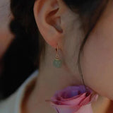 925 Stamp Green Hetian Jade Earrings for Women Girls Round Jewelry