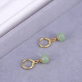 925 Stamp Green Hetian Jade Earrings for Women Girls Round Jewelry