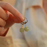 925 Stamp Green Hetian Jade Earrings for Women Girls Round Jewelry