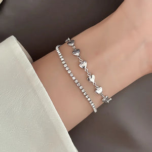925 Silver Double Layer Heart Bracelet Zircon Jewelry