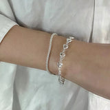 925 Silver Double Layer Heart Bracelet Zircon Jewelry