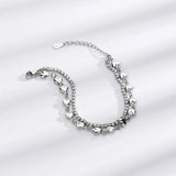925 Silver Double Layer Heart Bracelet Zircon Jewelry