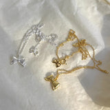 925 Sterling Bow Knot Necklace Romantic Choker Jewelry Gift